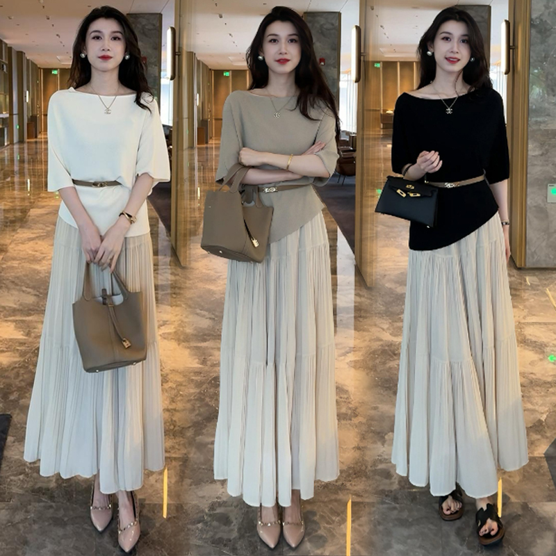Trendy Dress Set for Women 2025 Summer New Style Fashionable Slimming Ice Silk Knit with Skirt Two-Piece Set
