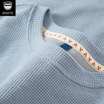 American street round collar necropolis for mens spring and autumn blue pure color long sleeve blouse loose and big code Huffgcoat tide