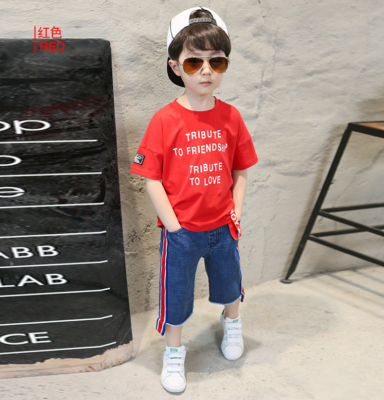 Quần áo bé trai mùa hè 2018 mới 5 trẻ em tay ngắn bé trai lớn 6 tuổi bé trai hè hai mảnh shop quan ao baby