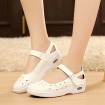 Nurse Shoes White Summer Slope Heel Hollowed-out Sandal Women Summer Leather with womens shoes Bull Ribs Bottom Working Shoes Mom Shoes