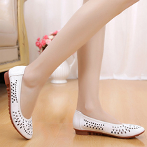 Spring Summer Women Shoes Hollowed-out Single Shoes Flat Bottom Shoes Flat Heel Soft Bottom Shoes Pregnant Women Shoes White Nurse Shoes Big Code 4143