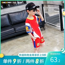Left west boys summer clothes 2021 new foreign style childrens sports suit short-sleeved summer cotton childrens Korean version of the tide