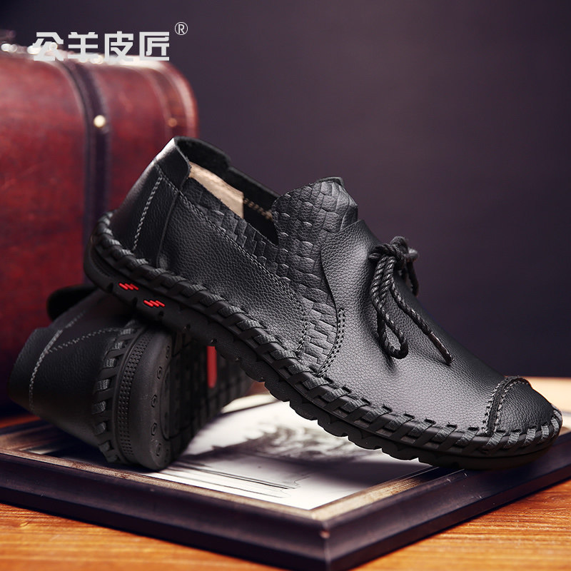 Ram cobbler men's leather shoes 2022 spring trend slip on handmade driving shoes soft bottom casual peas leather shoes
