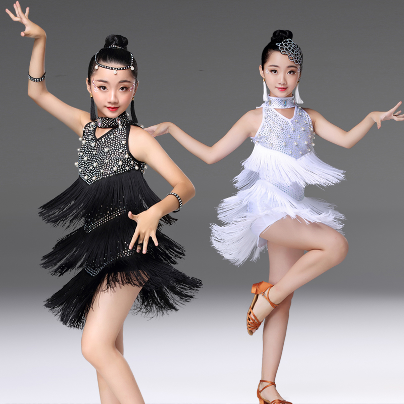 Children's Professional Latin Dance Performance Suit New Girl Bright Drilling Fluid Suladin Dance Dress Toddler Latin Race Suit Clothing