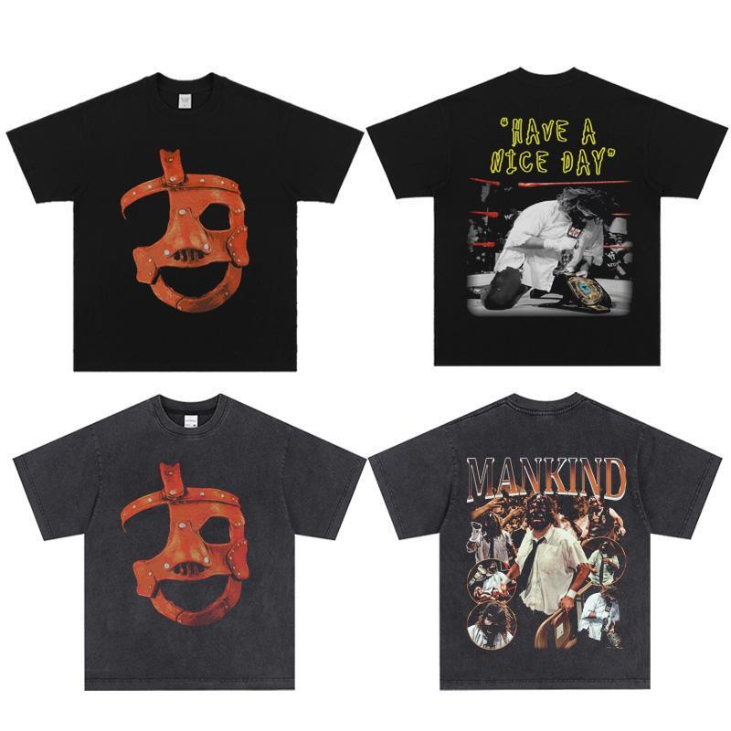 Wwe's New Mankind Mick Foley Wrestling Character Printed T-Shirt Short-Sleeved T-Shirt Sports Loose Top