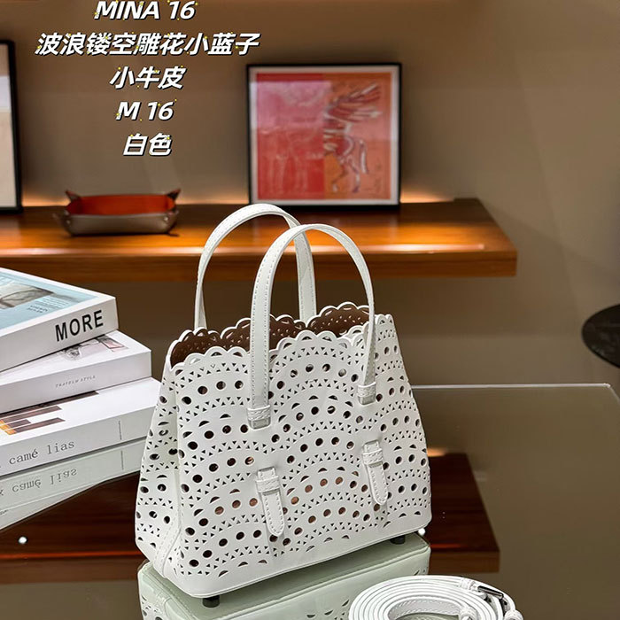 New High-End Niche Wave-Patterned Hollow-Carved Cowhide Leather Basket Bag Genuine Leather Women's Shoulder Crossbody Small Tote Bag