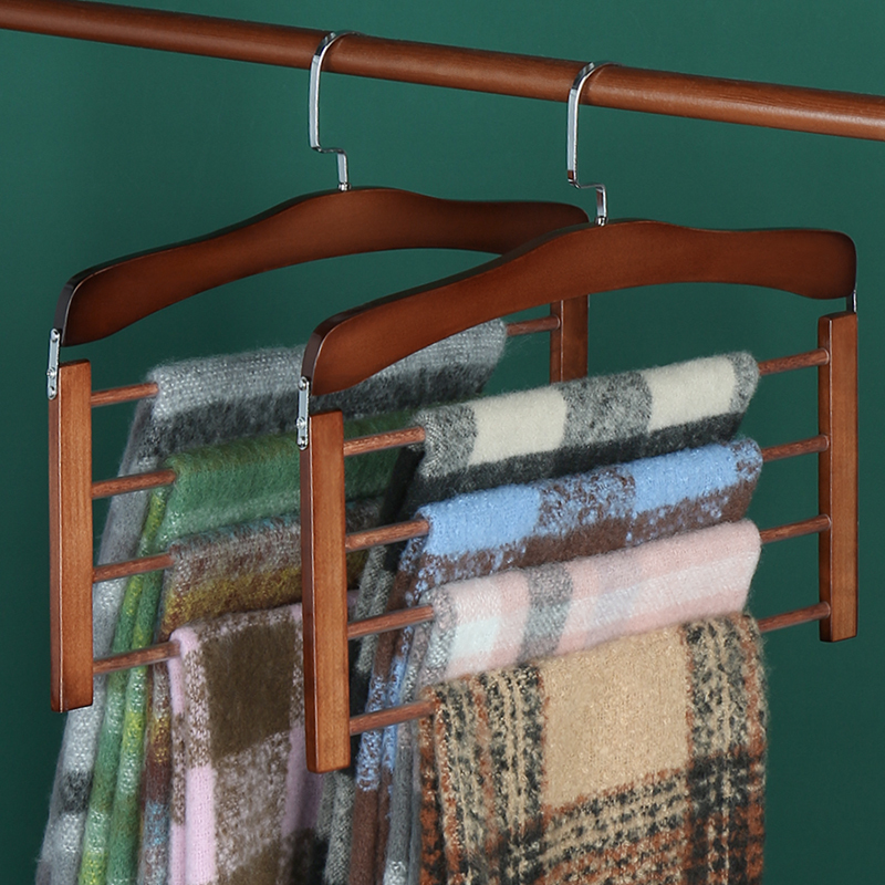 Solid Wood Multifunctional Foldable Multi-Layer Pants Rack, Home Use Pants and Scarf Storage Organizer, Wardrobe Hanging Four-Piece Set