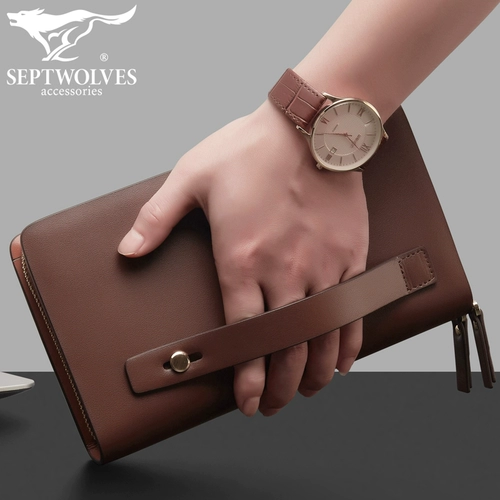 Septwolves, сумка с петлей на руку, маленькая сумка клатч, вместительный и большой бумажник с молнией, из натуральной кожи