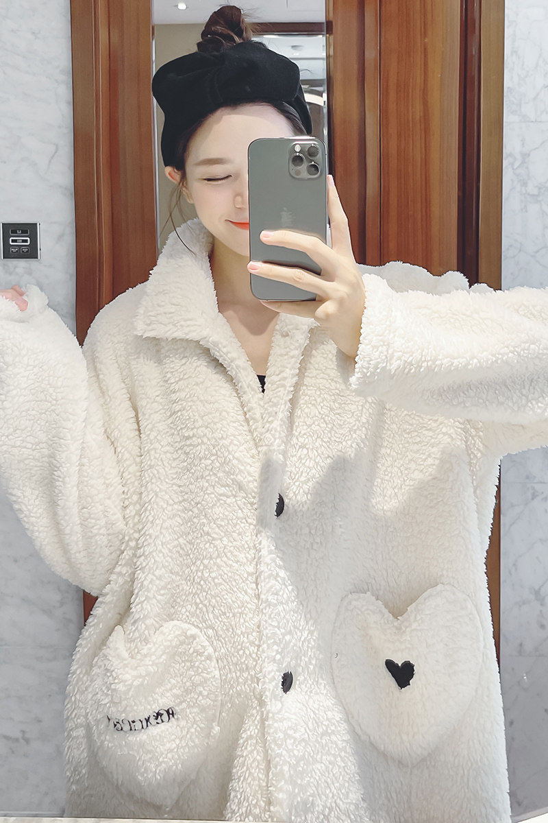 2021 new nightgown women's winter coral fleece thickened upgrade flannel pajamas sexy bathrobe home service women