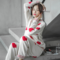 Soft pajamas womens autumn and winter knitted wool chenille pajamas womens sweet love two-piece home wear