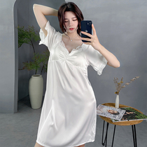 Sleeping Dress Woman 2022 Summer New Sexy Ice Silk Home Dress White Advanced Sensation In Long Style Pyjamas Pure Desire Wind