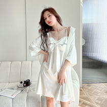 2022 Summer New Sleeping Dress Girl Ice slim Sexy Shirt Harness Pure Desire for Long Sleeping Clothes