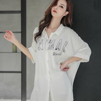 2022 New Pint Sleeping Dress Woman Summer Shirt Sleeping Dress Animal Letter Printed Thin boyfriend Wind length skirt Home Dress Home