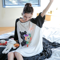 Nightdress Women summer 2021 New Ice Silk lovely bear home clothes pajamas senior sense female Net red explosion 2021