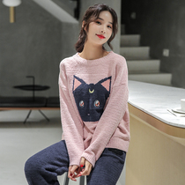2021 new soft pajamas womens autumn and winter chenille Net red knitted wool home clothing two-piece