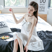 Nightdress women 2021 New French sexy suspenders pajamas women bow Ice Silk premium pajamas women Summer
