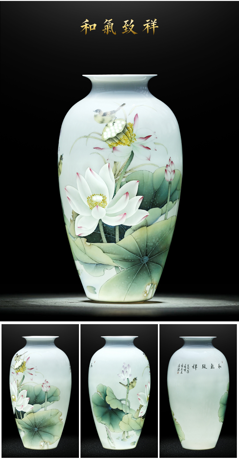 Jingdezhen ceramics hand - made lotus flower vase light key-2 luxury furnishing articles of Chinese style household living room TV ark adornment arranging flowers