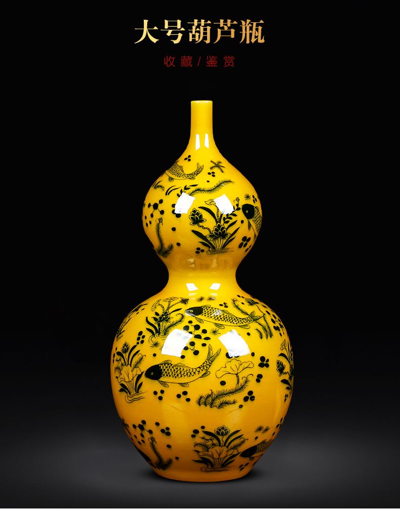 Jingdezhen ceramics yellow glaze ears vase archaize open piece of flower arranging new Chinese style household furnishing articles sitting room adornment