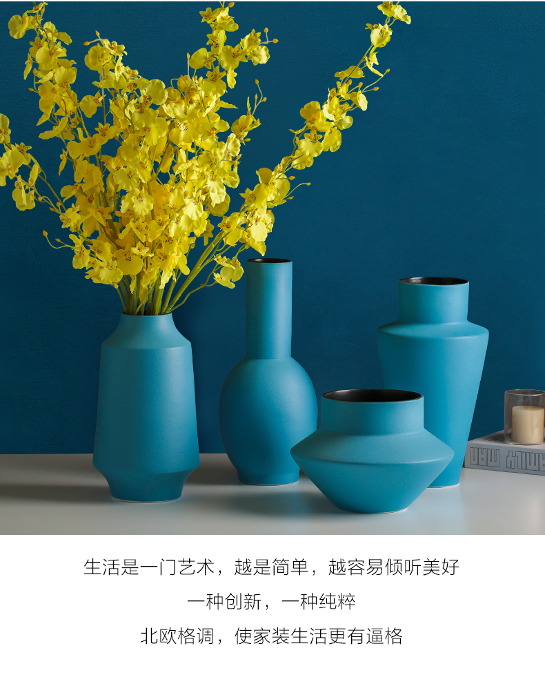 The Vases, ceramic blue dried flower adornment northern wind flower arrangement sitting room TV cabinet table accessories creative home furnishing articles