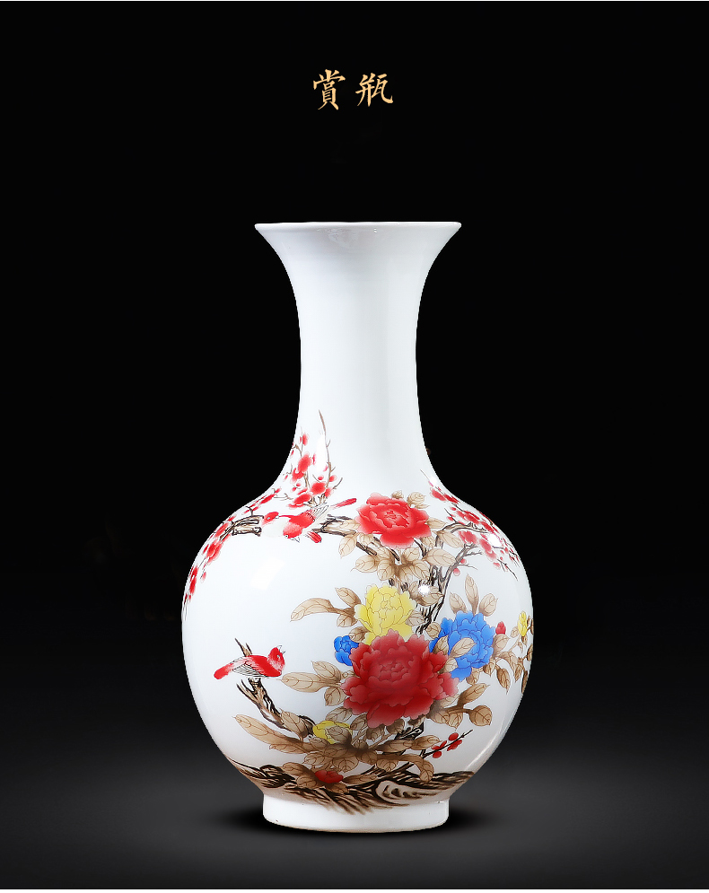 Jingdezhen ceramics powder enamel march furnishing articles Chinese peony vase hydroponic big sitting room adornment handicraft