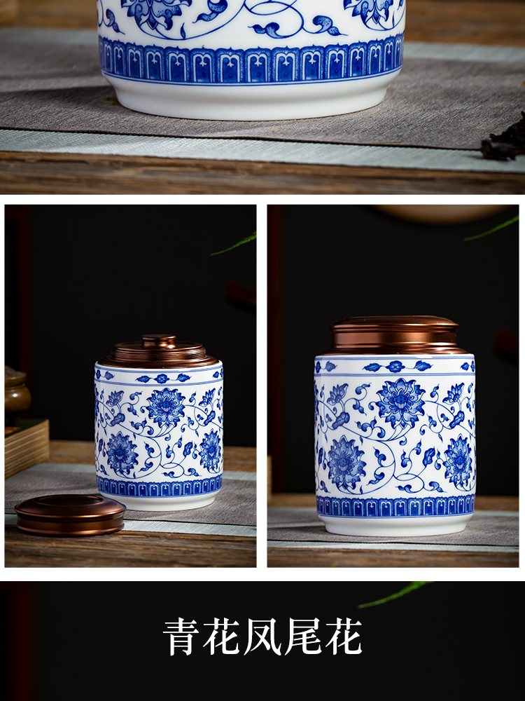 Blue and white porcelain of jingdezhen ceramics half jins of household seal loose tea caddy fixings seal mouldproof moistureproof storage tank