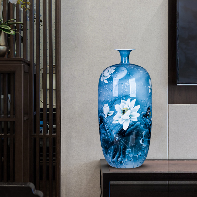 Jingdezhen ceramics hand - made expressions using lotus of blue and white porcelain vase furnishing articles housewarming gift of Chinese style household ornaments