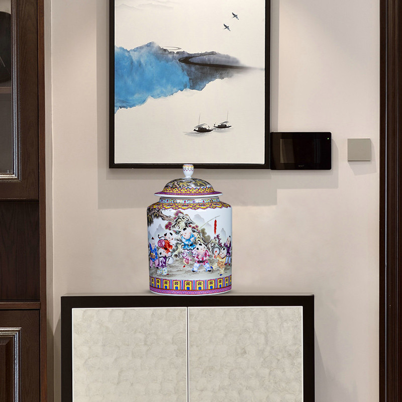 Half jins of jingdezhen ceramic powder enamel small loose tea caddy fixings storage tank with cover grain storage receive a jar