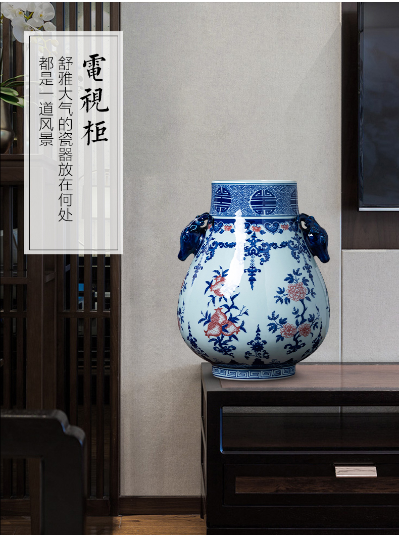 Jingdezhen porcelain ceramic archaize sitting room porch decoration flower arrangement of Chinese style household furnishing articles large blue and white porcelain vase