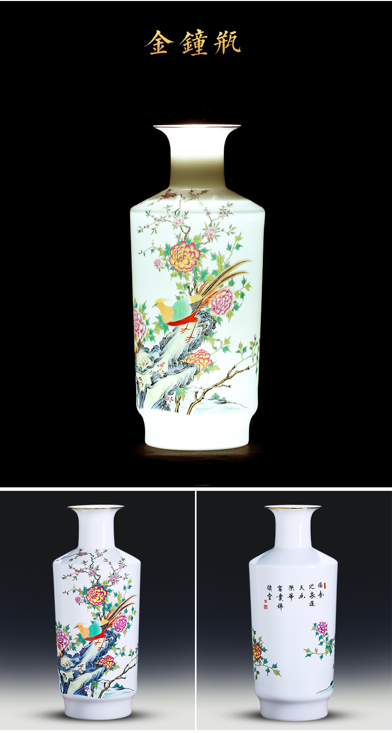 Jingdezhen porcelain ceramic powder enamel thin body new Chinese style household vase living room TV ark, flower adornment furnishing articles