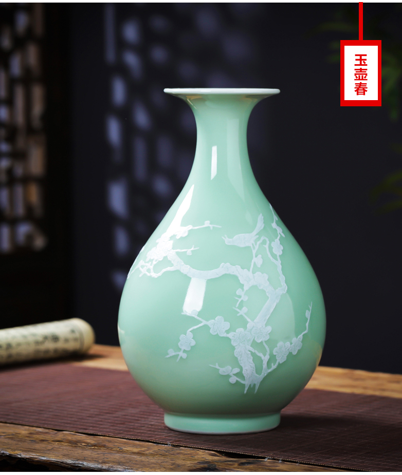 Jingdezhen ceramics green glaze floret bottle of archaize sitting room of Chinese style household flower decoration wine handicraft furnishing articles