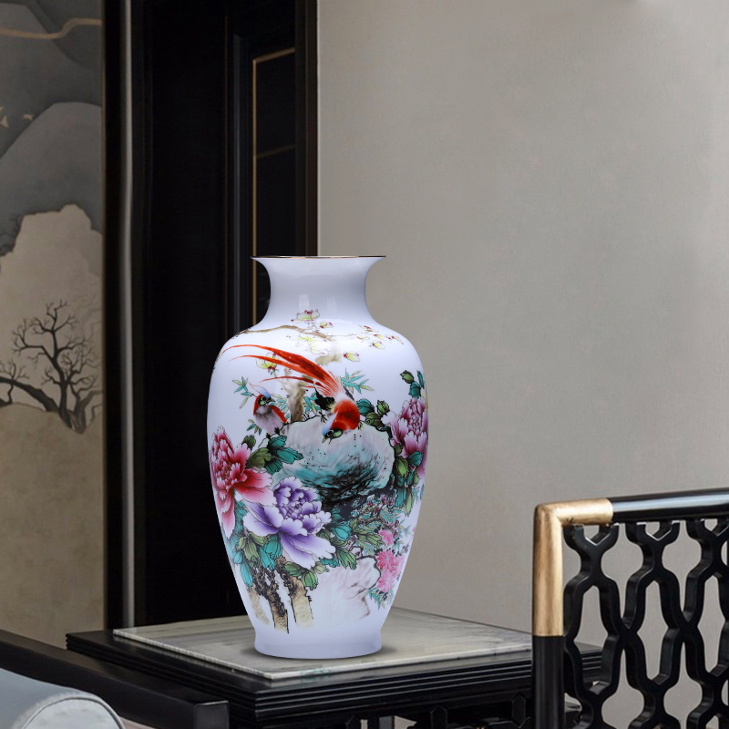 Jingdezhen ceramics powder enamel thin foetus vase sitting room porch flower arranging new Chinese style household adornment furnishing articles