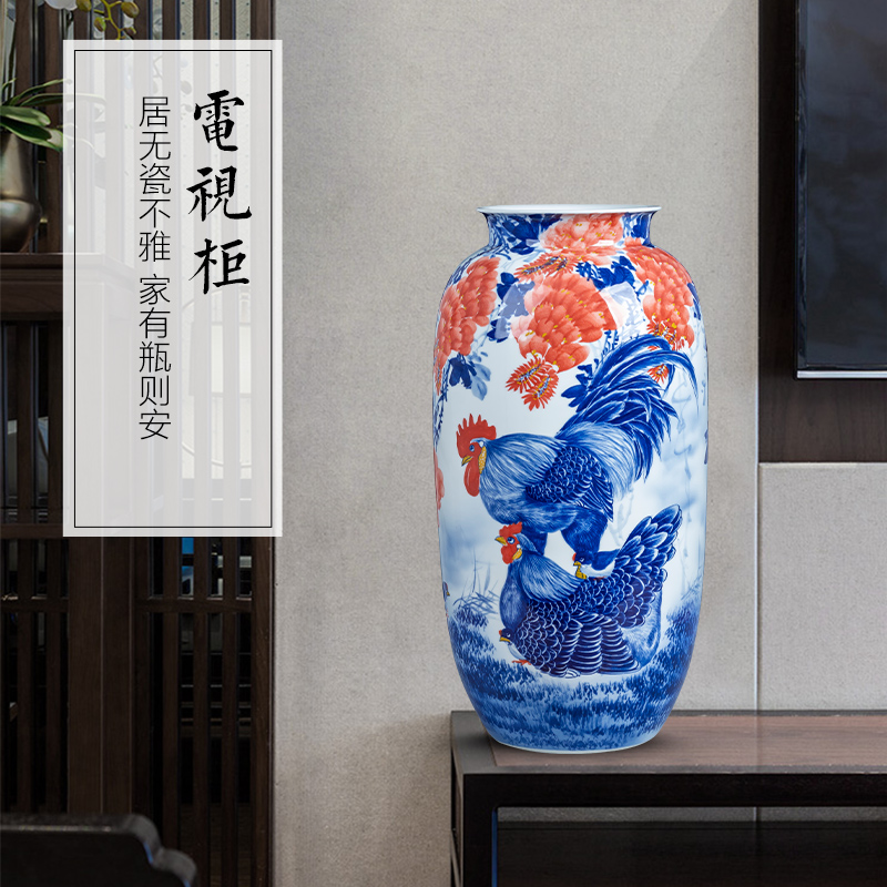 Jingdezhen ceramics hand - made cock figure family of blue and white porcelain vase housewarming decoration of Chinese style household furnishing articles