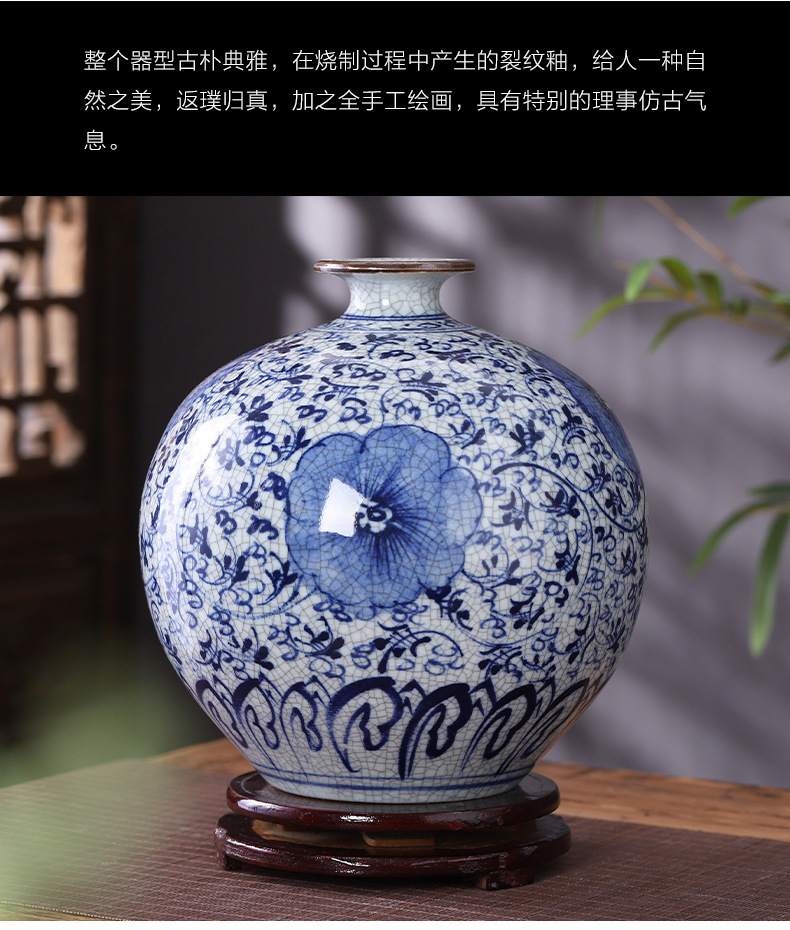 Hand draw archaize of blue and white porcelain of jingdezhen ceramics up vase furnishing articles of Chinese style household flower arrangement sitting room adornment