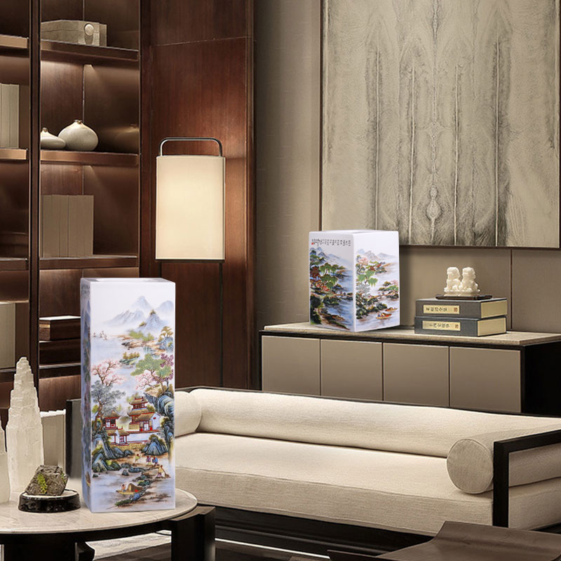 Jingdezhen porcelain ceramic square big vases, flower arranging is placed the new Chinese style household living room TV cabinet decoration