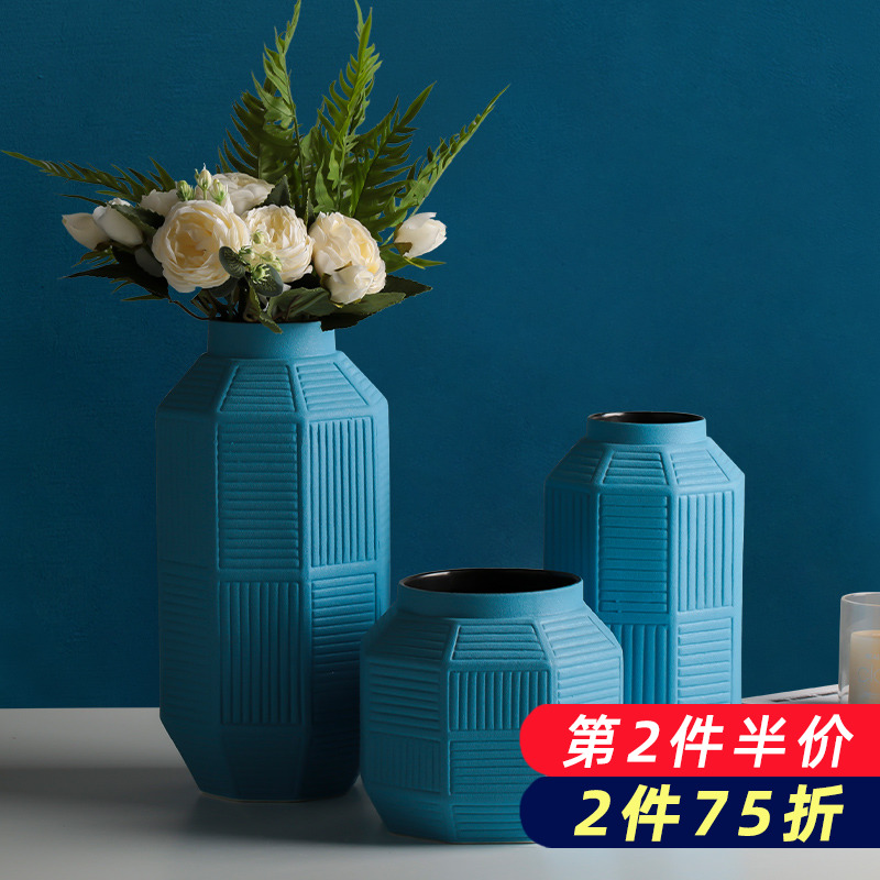 The Nordic creative dry flower vases, ceramic blue flower arranging home TV ark adornment contracted The sitting room porch place