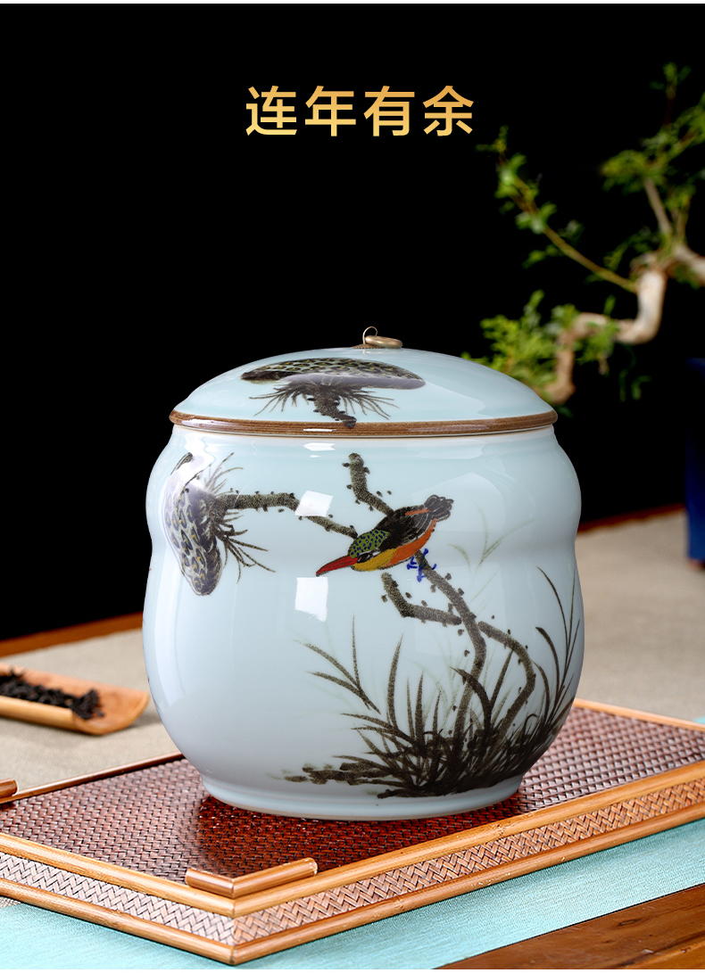 Jingdezhen ceramics landscape caddy fixings puer tea cake tin with large seal storage place ornament