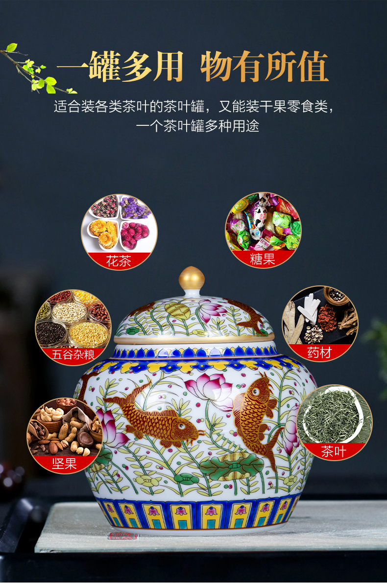 Wining half jins of jingdezhen ceramics from year to year puer tea loose tea caddy fixings tea pot home sealed container