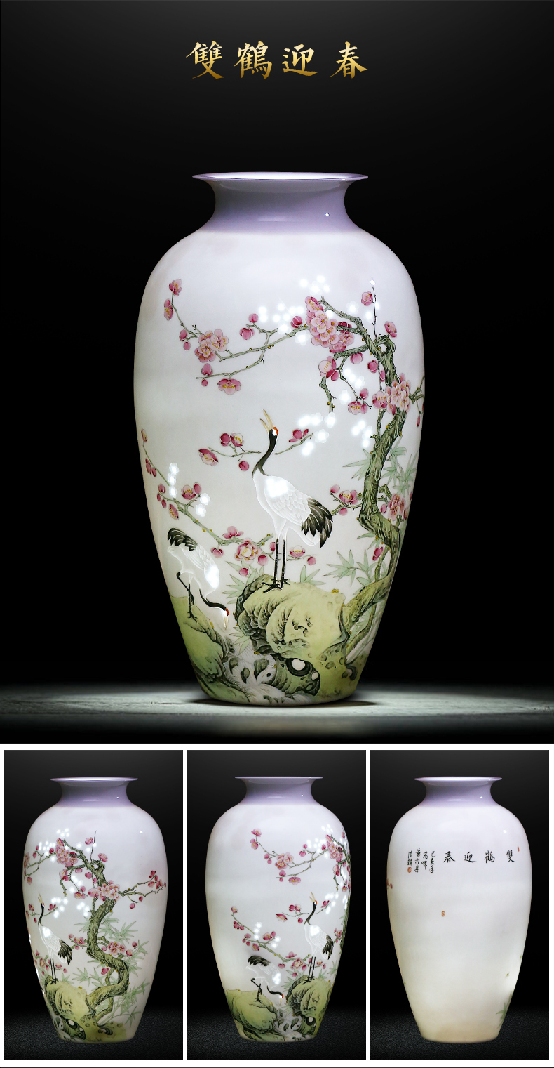 Jingdezhen ceramics light hand carved peony vases large key-2 luxury living room TV ark adornment furnishing articles arranging flowers