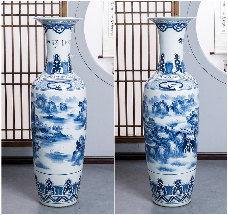 Blue and white porcelain of jingdezhen ceramics hand - made oversized large vases, new Chinese style household hotel ground adornment furnishing articles