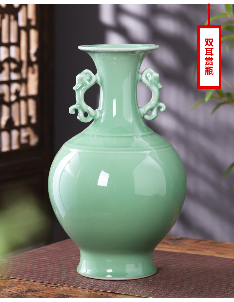 Jingdezhen porcelain ceramic green glaze vase flower arranging place of new Chinese style is contracted home sitting room TV ark, adornment