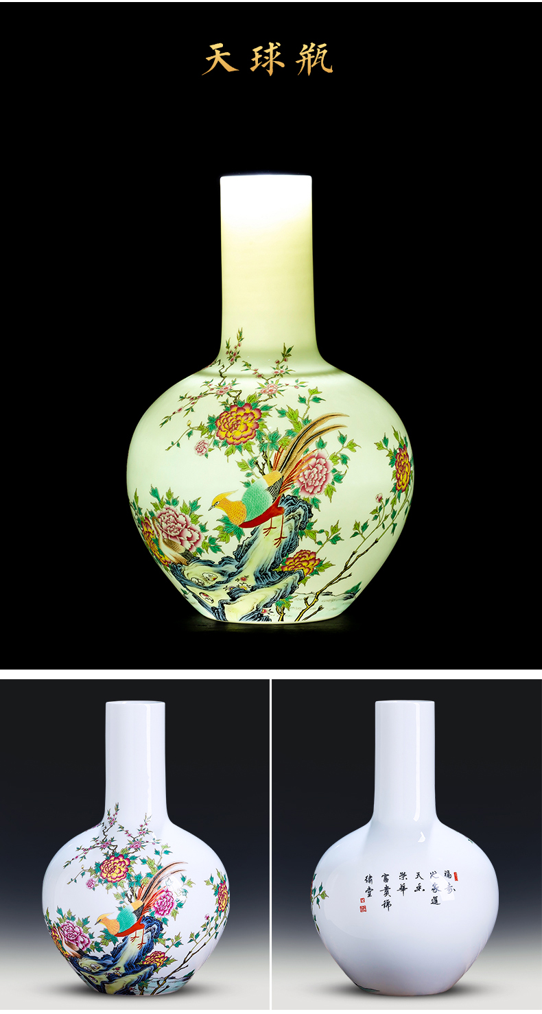 Jingdezhen porcelain ceramic powder enamel thin body new Chinese style household vase living room TV ark, flower adornment furnishing articles