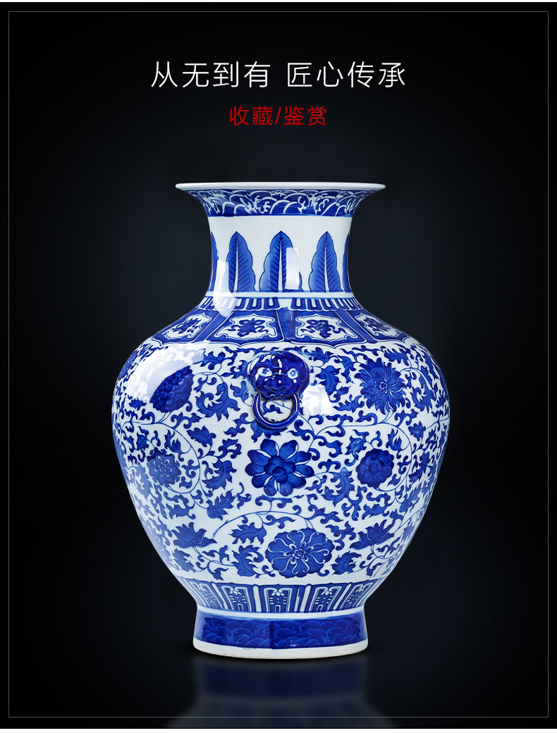 Jingdezhen porcelain ceramic antique large blue and white porcelain vase living room TV cabinet decoration of Chinese style household furnishing articles