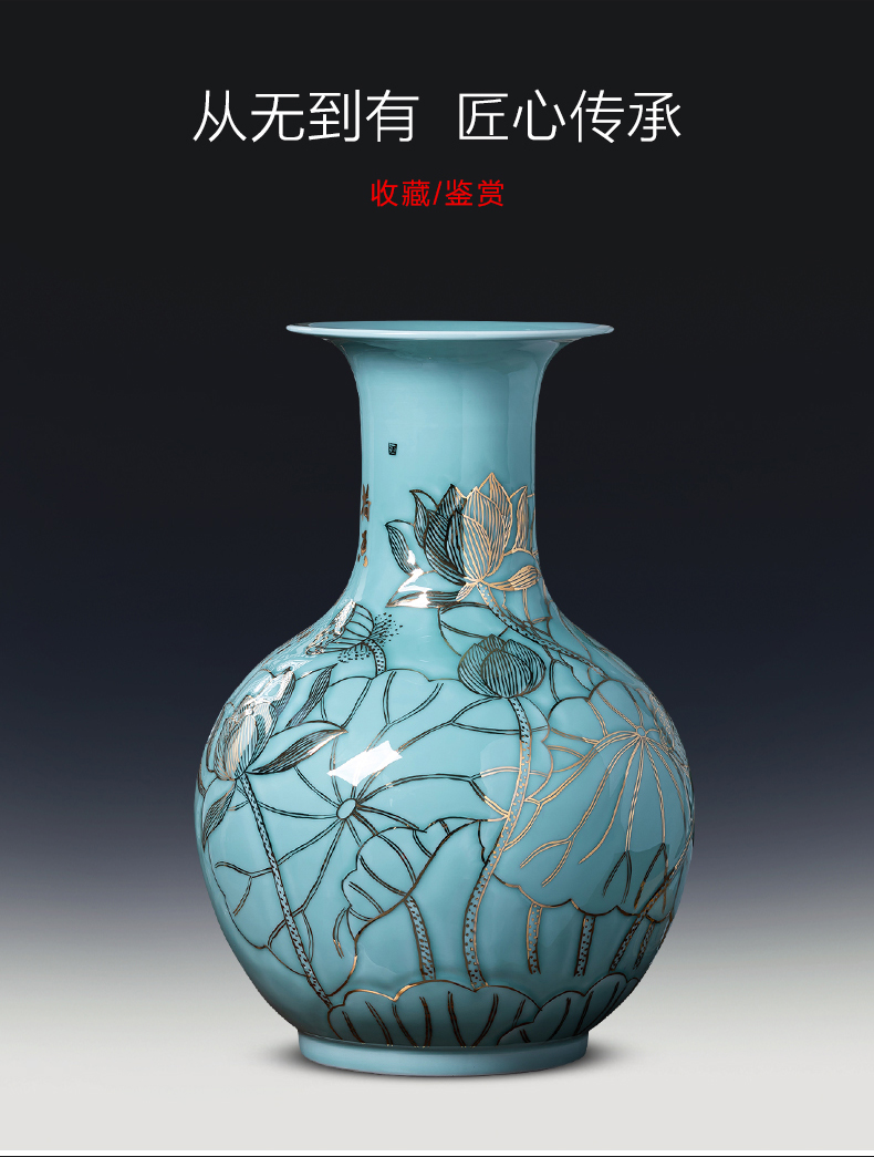 Jingdezhen porcelain ceramic light blue glaze hand - made paint the big vase furnishing articles of key-2 luxury household living room TV cabinet decoration