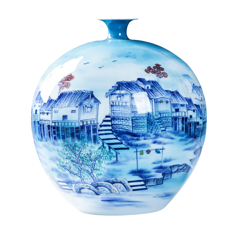 Jingdezhen porcelain furnishing articles ceramic hand - made Chinese blue and white porcelain vase household living room TV cabinet flower decorations