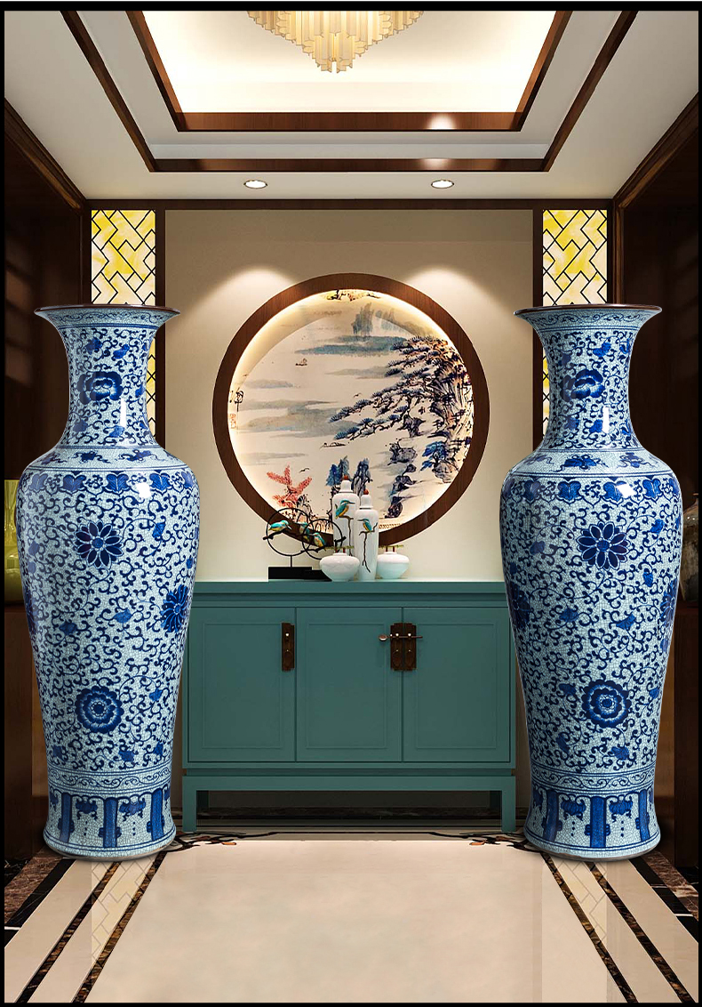Jingdezhen ceramics extra large antique hand - made furnishing articles new Chinese blue and white porcelain vase sitting room ground decoration