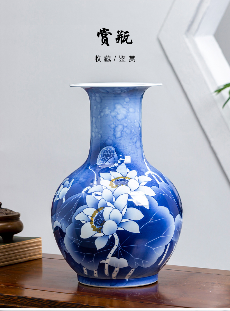 Jingdezhen porcelain ceramic hand - made of blue and white porcelain vase Chinese flower arranging place to live in the living room TV cabinet decoration