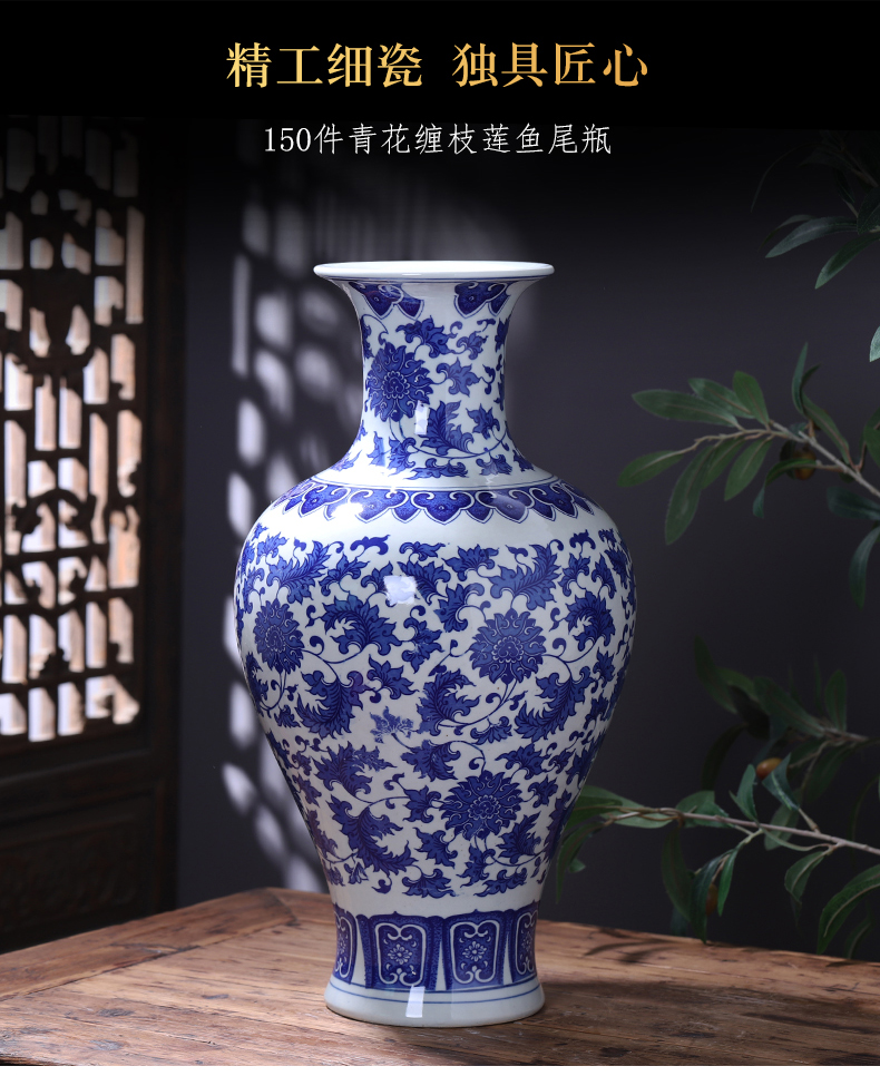 Jingdezhen porcelain ceramic insert large vase of blue and white porcelain of new Chinese style living room home TV ark adornment furnishing articles