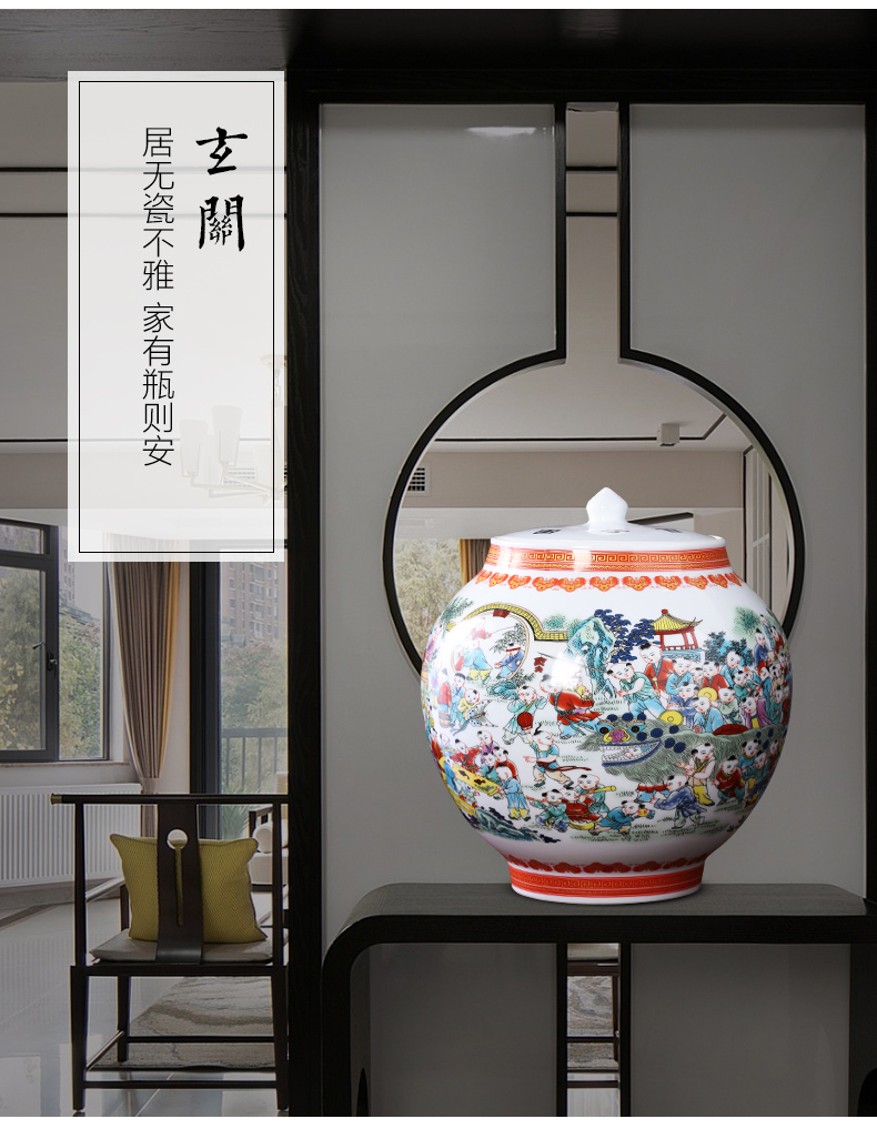 Jingdezhen porcelain ceramic powder enamel storage tank with cover pot new sitting room of Chinese style household adornment kitchen furnishing articles