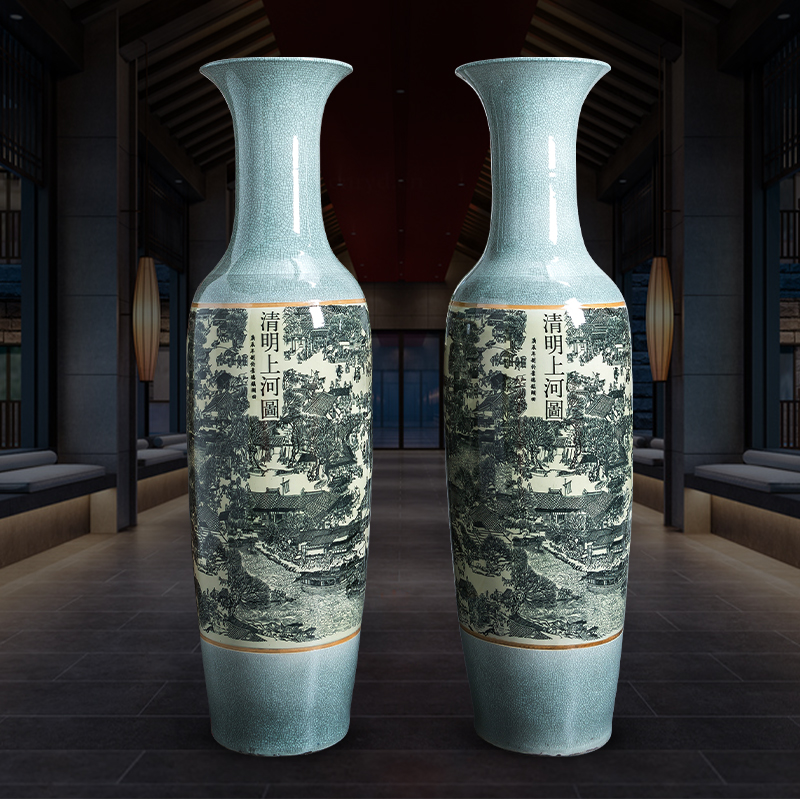 Jingdezhen ceramics archaize crack qingming scroll oversized ground vase furnishing articles home sitting room adornment