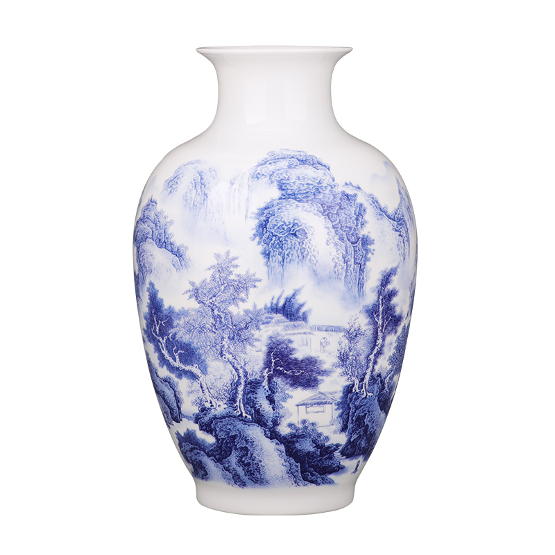 Jingdezhen porcelain ceramic landscape of blue and white porcelain vases, flower arranging place, Chinese style household living room TV cabinet decoration